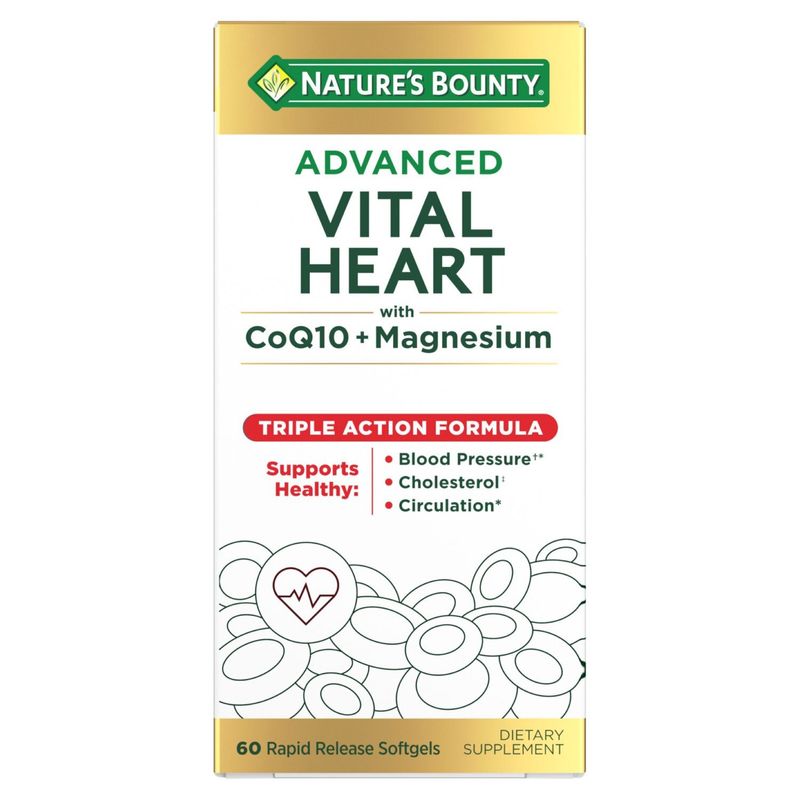 Nature's Bounty Advanced Vital Heart with CoQ10 + Magnesium Softgels Dietary Supplement, 60 count