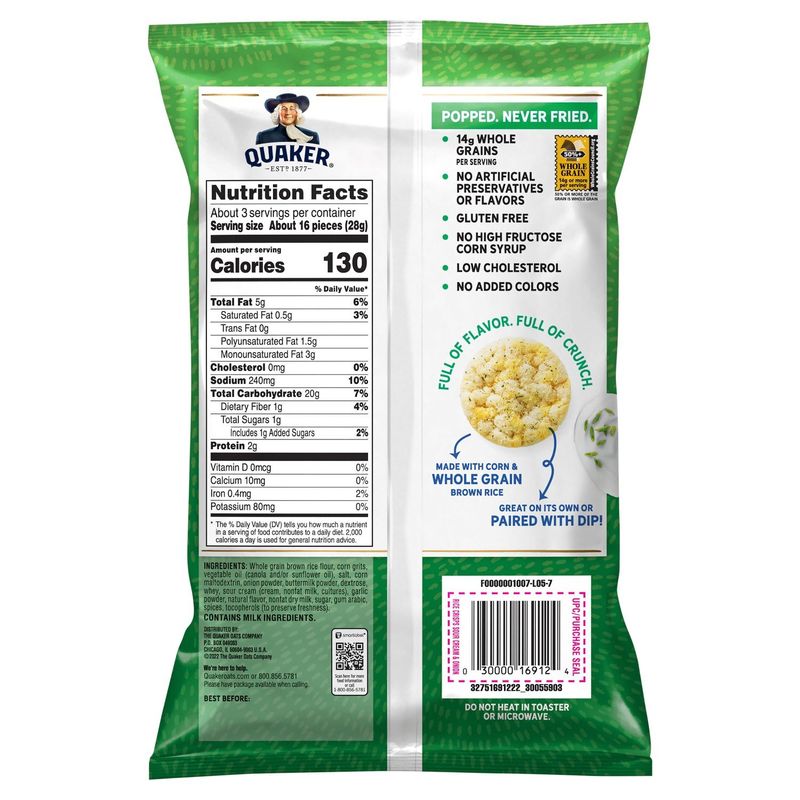 Quaker Sour Cream &amp; Onion Rice Crisps, 3.03 oz