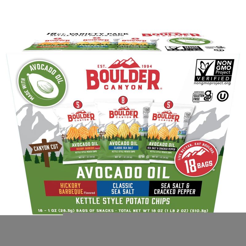 Boulder Canyon Avocado Oil Kettle Style Potato Chips Variety Pack, 1 oz, 18 count