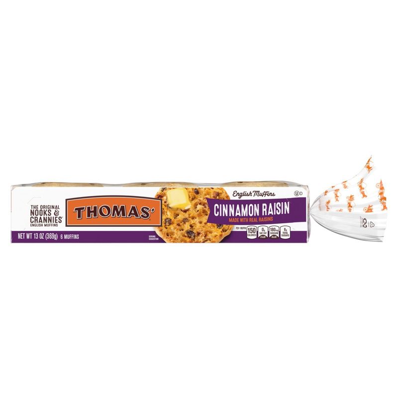Thomas' Nooks &amp; Crannies Cinnamon Raisin English Muffins, 6 count, 13 oz