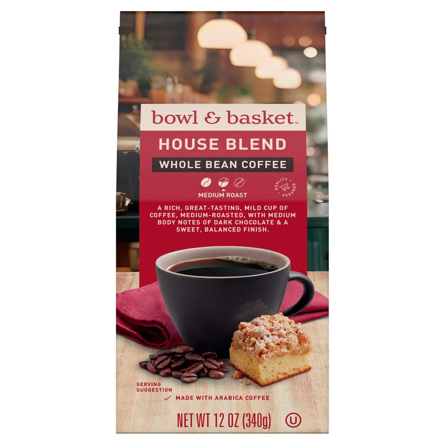 Bowl &amp; Basket House Blend  Medium Roast Whole Bean Coffee, 12 oz
