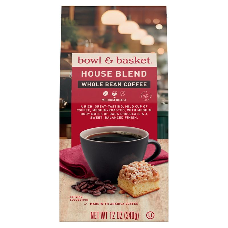 Bowl &amp; Basket House Blend  Medium Roast Whole Bean Coffee, 12 oz