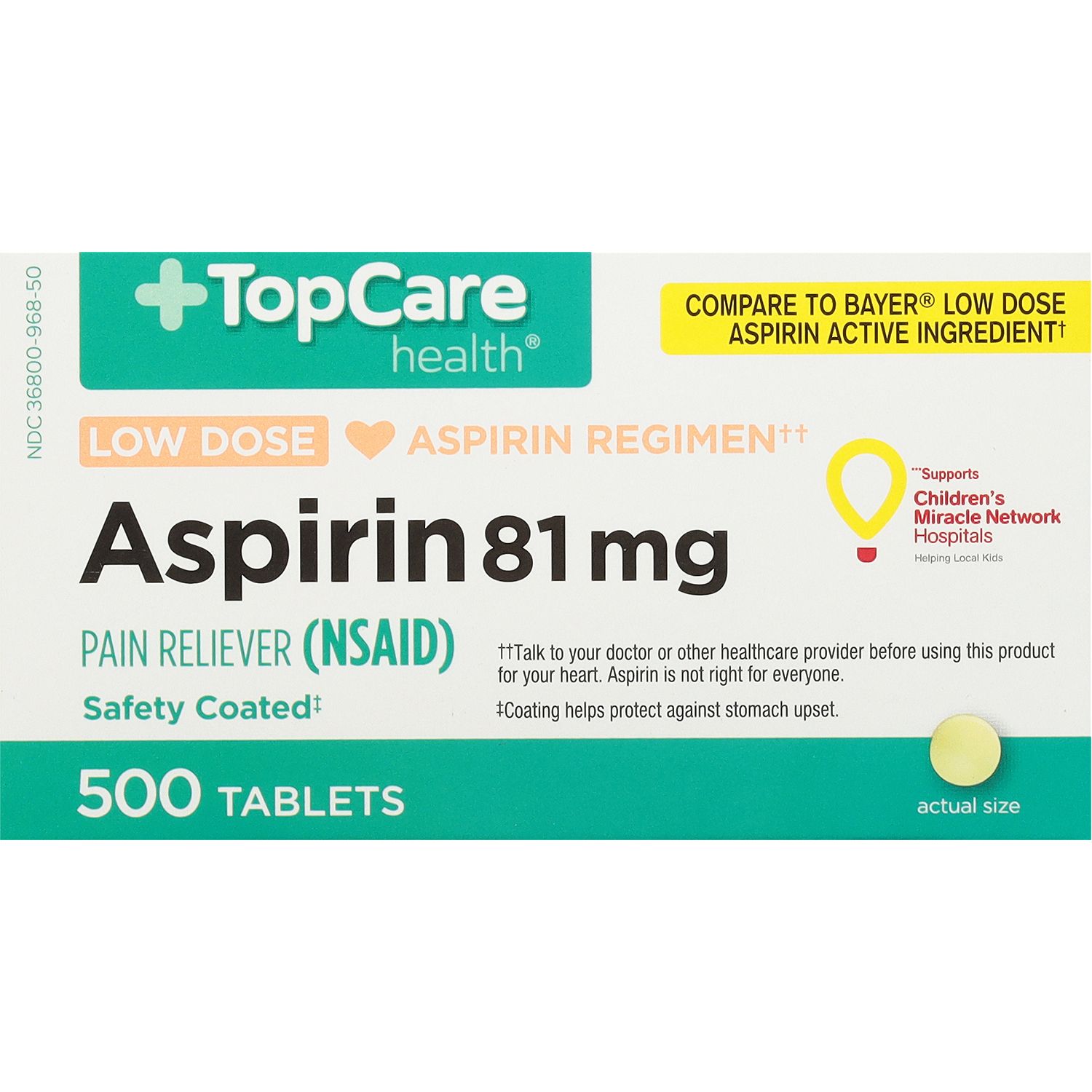 TopCare Aspirin - Adult Low Strength 81mg Tablets, 500 each