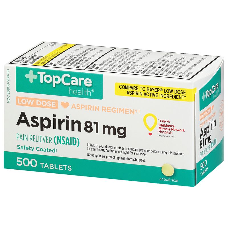 TopCare Aspirin - Adult Low Strength 81mg Tablets, 500 each