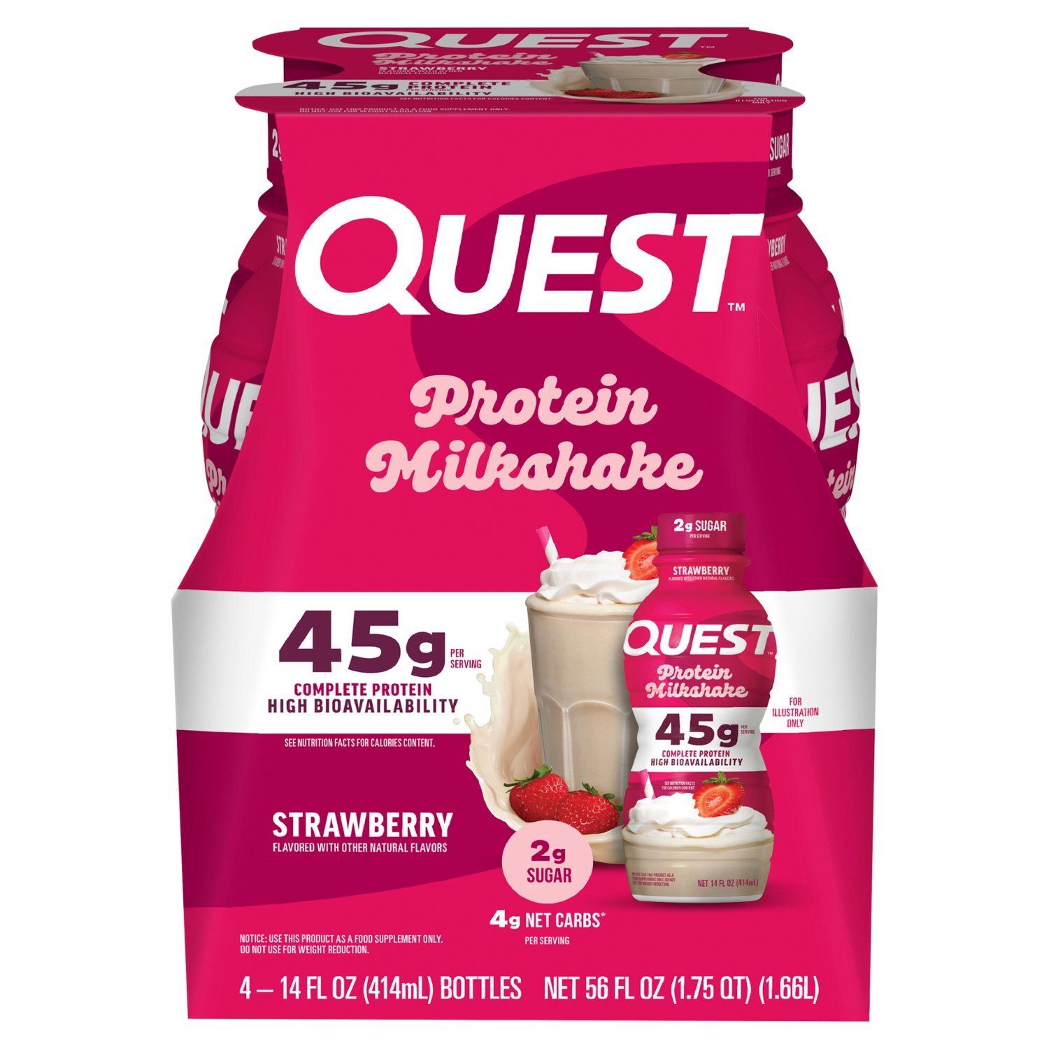 Quest Strawberry Protein Milkshake, 14 fl oz, 4 count