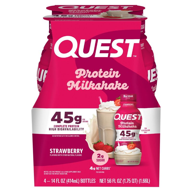 Quest Strawberry Protein Milkshake, 14 fl oz, 4 count