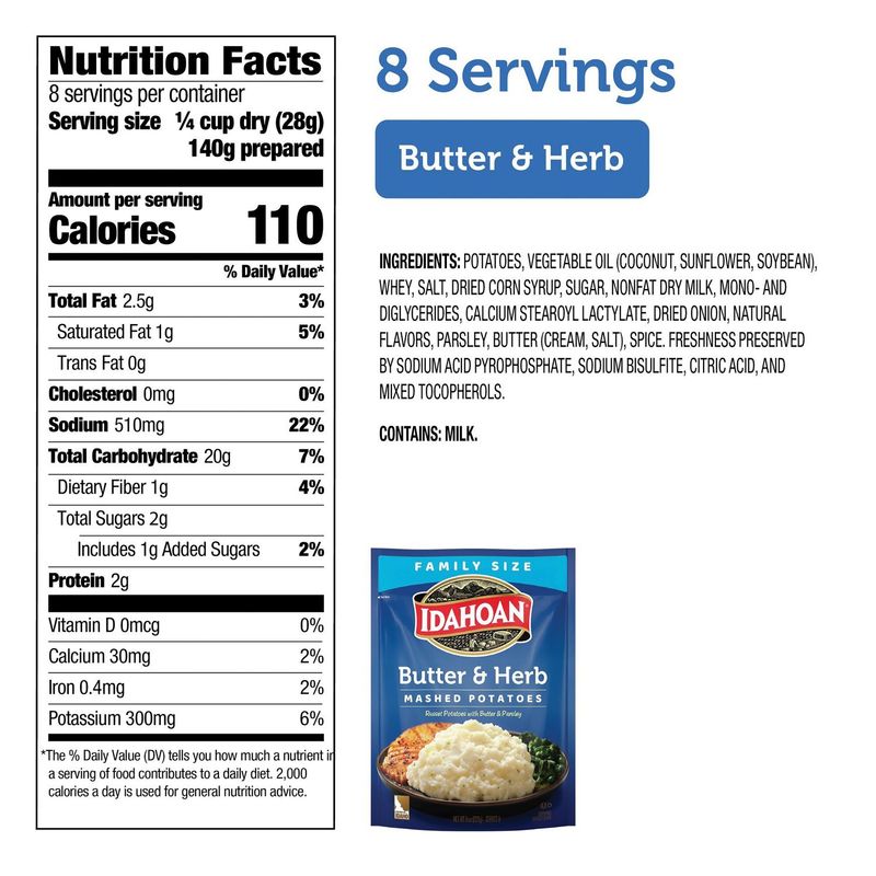 Idahoan Butter &amp; Herb Mashed Potatoes Family Size, 8 oz