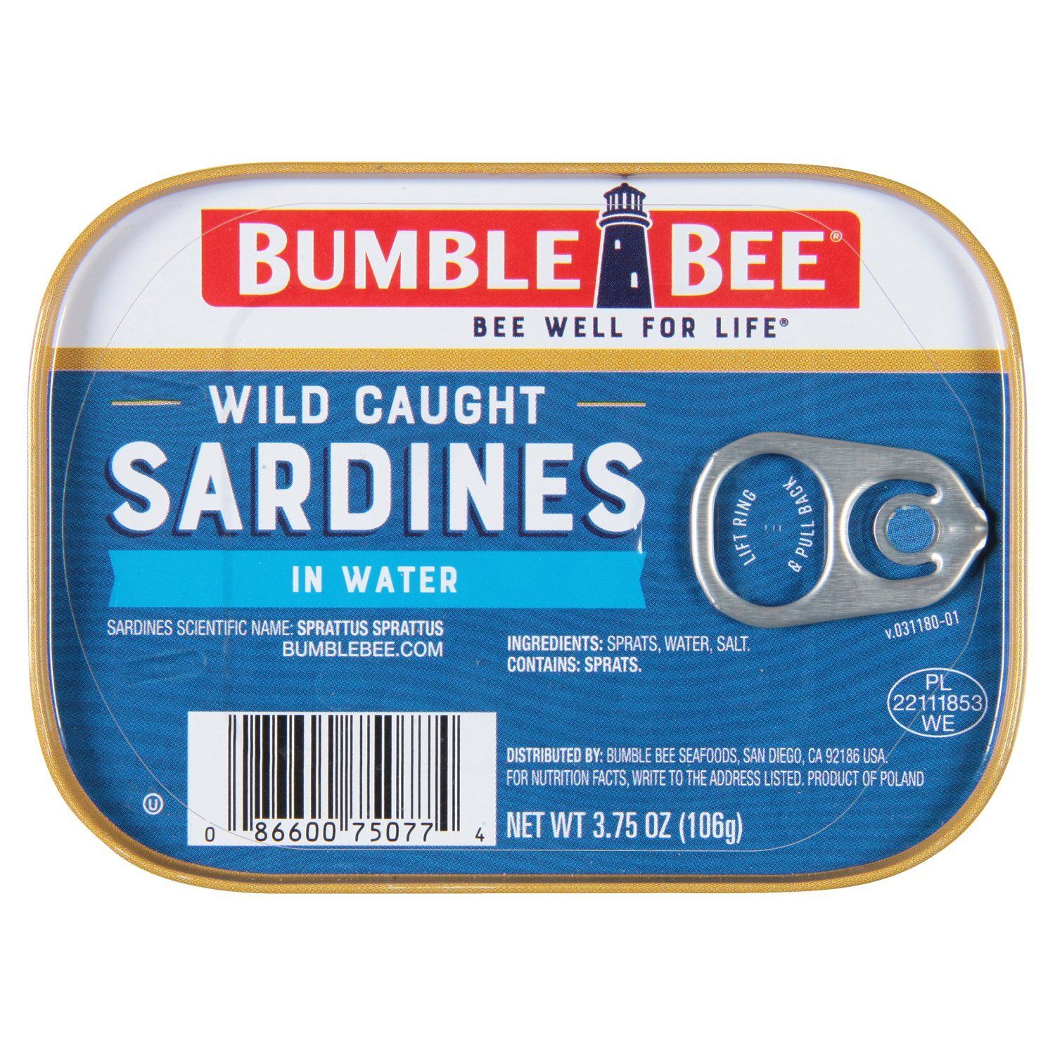 Bumble Bee Sardines in Water, 3.75 oz