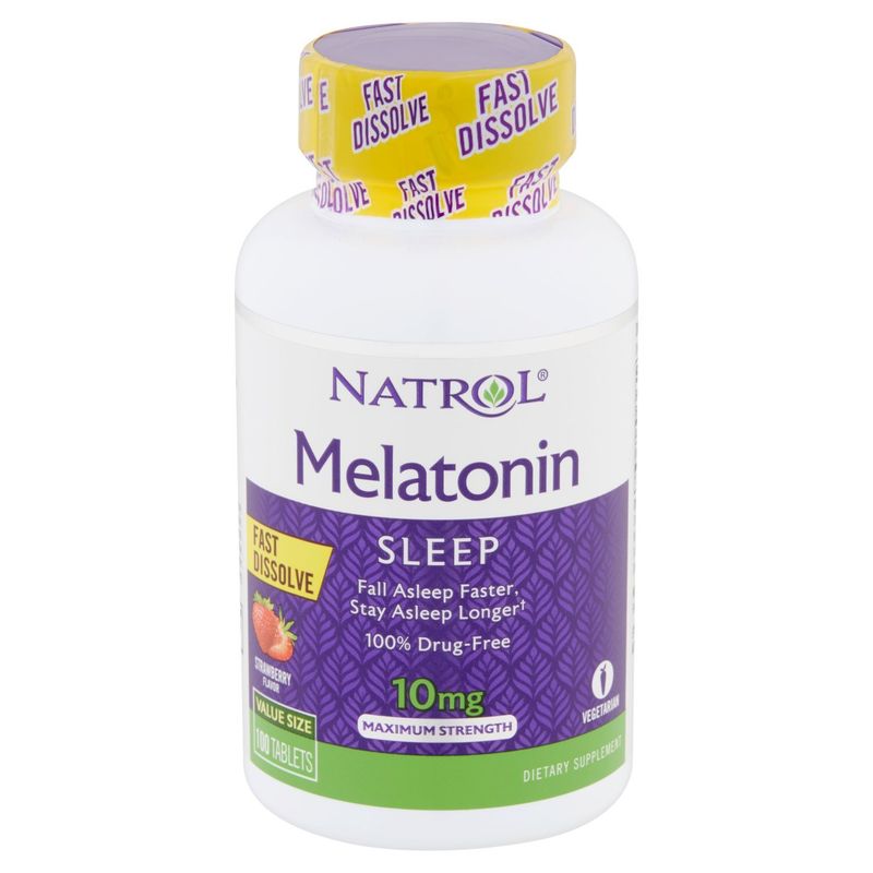 Natrol Maximum Strength Strawberry Flavor Melatonin Sleep Tablets Value Size, 10 mg, 100 count