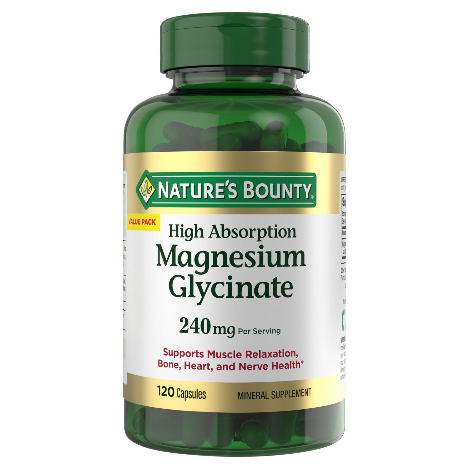 Nature's Bounty High Absorption Magnesium Glycinate Mineral Supplement Value Pack, 120 count