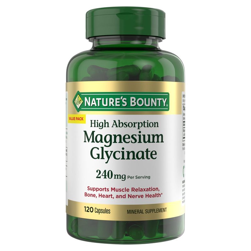 Nature's Bounty High Absorption Magnesium Glycinate Mineral Supplement Value Pack, 120 count