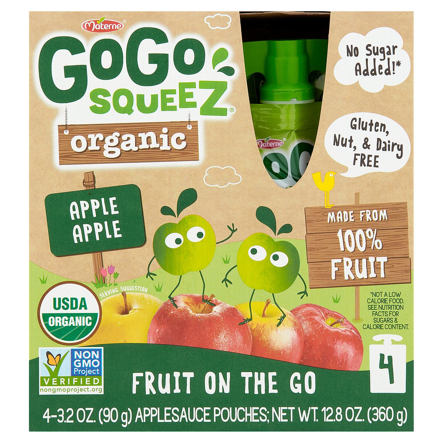Materne GoGo Squeez Organic Apple Apple Fruit on the Go, 3.2 oz, 4 count