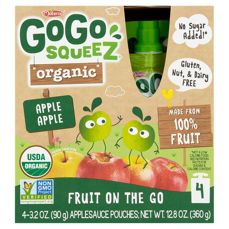 Materne GoGo Squeez Organic Apple Apple Fruit on the Go, 3.2 oz, 4 count