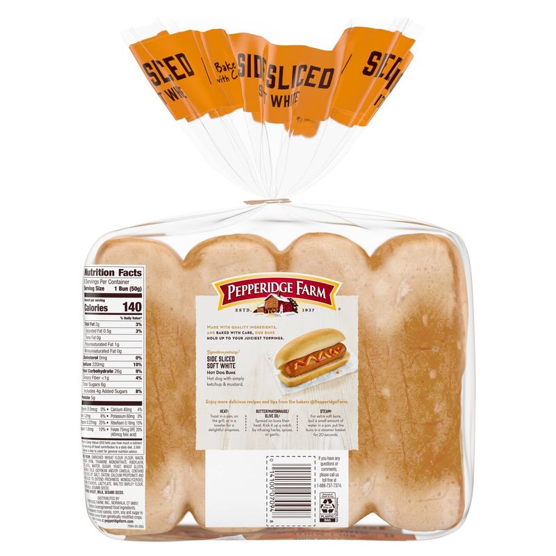 Pepperidge Farm Bakery Classics Side Sliced Soft White Hot Dog Buns, 8 count, 14 oz