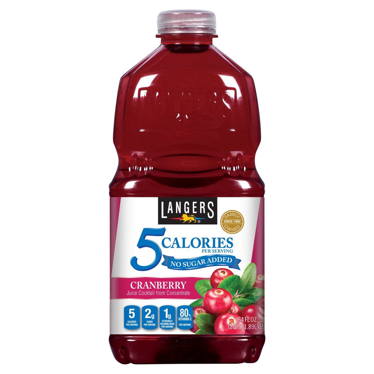 Langers 5 Calories per Serving No Sugar Added Cranberry Juice Cocktail, 64 fl oz