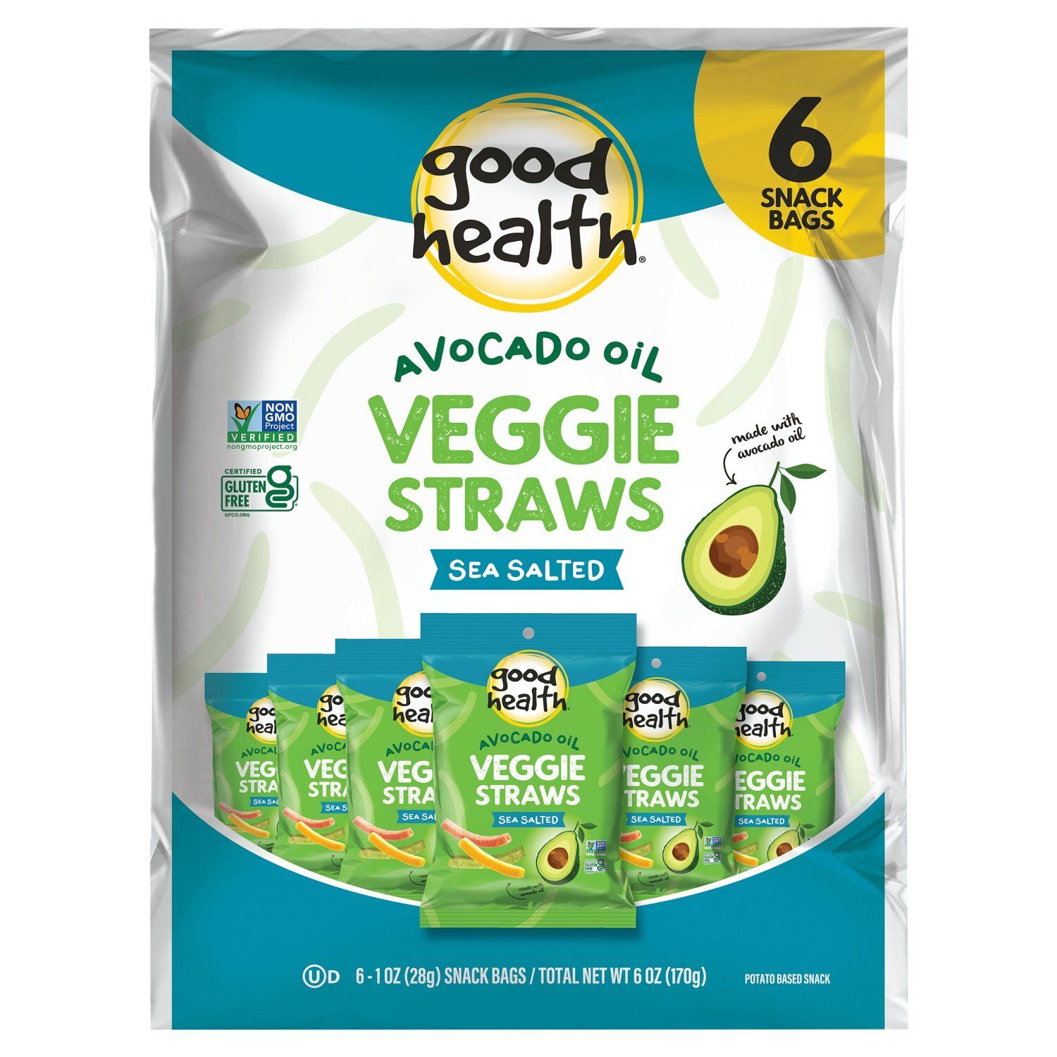 Good Health Avocado Oil Veggie Straws Sea Salted Potato Based Snack, 1 oz, 6 count