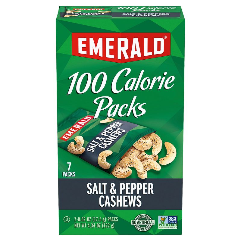 Emerald 100 Calorie Packs Salt &amp; Pepper Cashews, 0.62 oz, 7 count