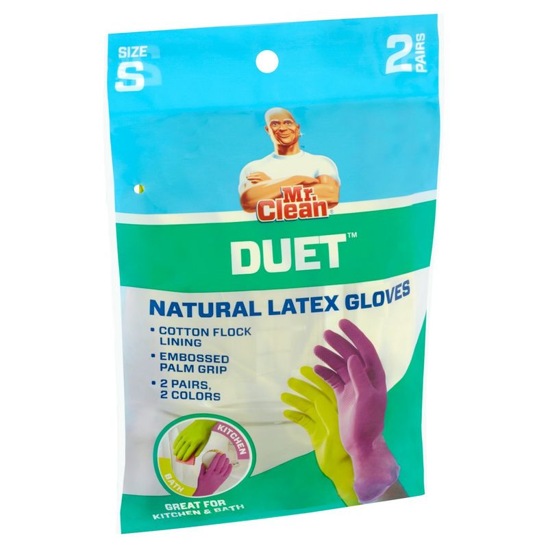 Mr. Clean Duet Natural Latex Gloves, Size S, 2 pairs