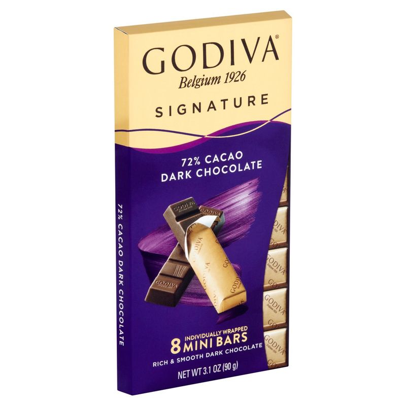 Godiva Signature 72% Cacao Dark Chocolate Mini Bars, 8 count, 3.1 oz