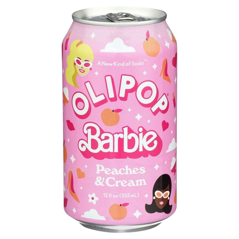 Olipop Barbie Peaches &amp; Cream Soda, 12 fl oz