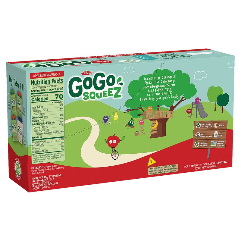 Materne GoGo Squeez Apple Strawberry Fruit on the Go, 3.2 oz, 12 count