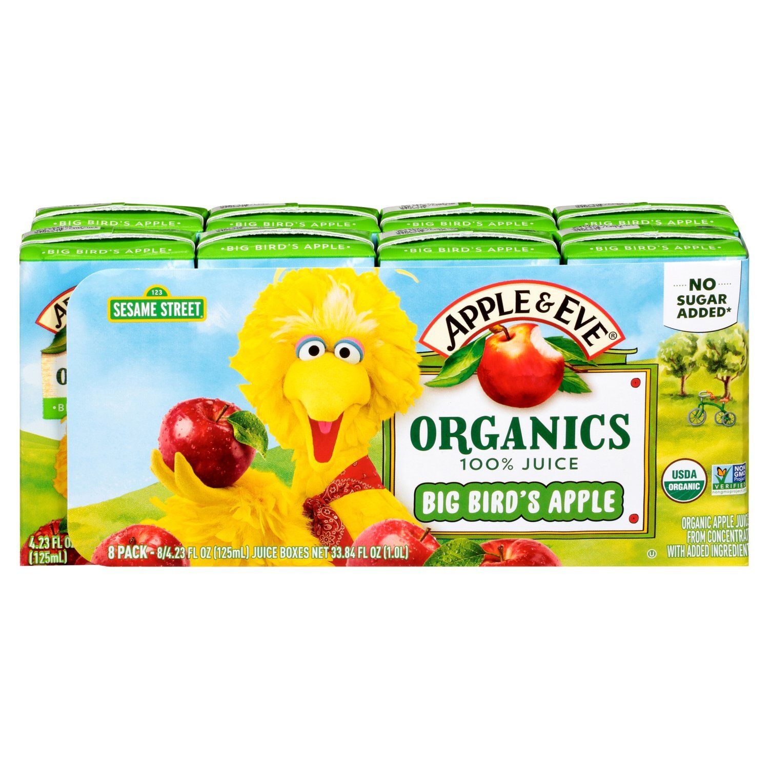 Apple &amp; Eve Sesame Street, Organic Big Bird's Apple 100% Juice, 4.23 fl oz, 8 count