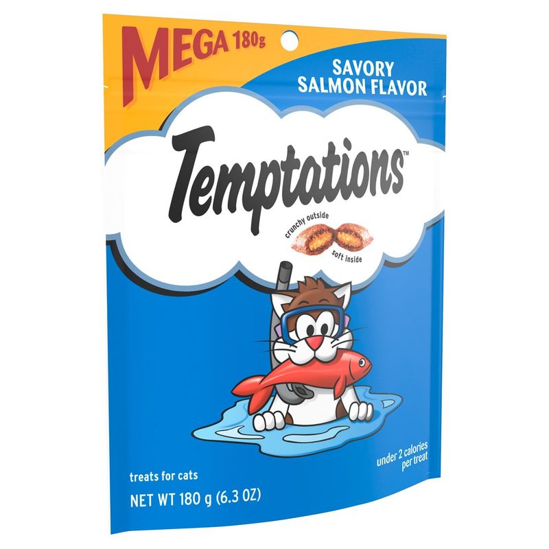 TEMPTATIONS Classic Crunchy and Soft Cat Treats Savory Salmon Flavor, 6.3 oz. Pouch