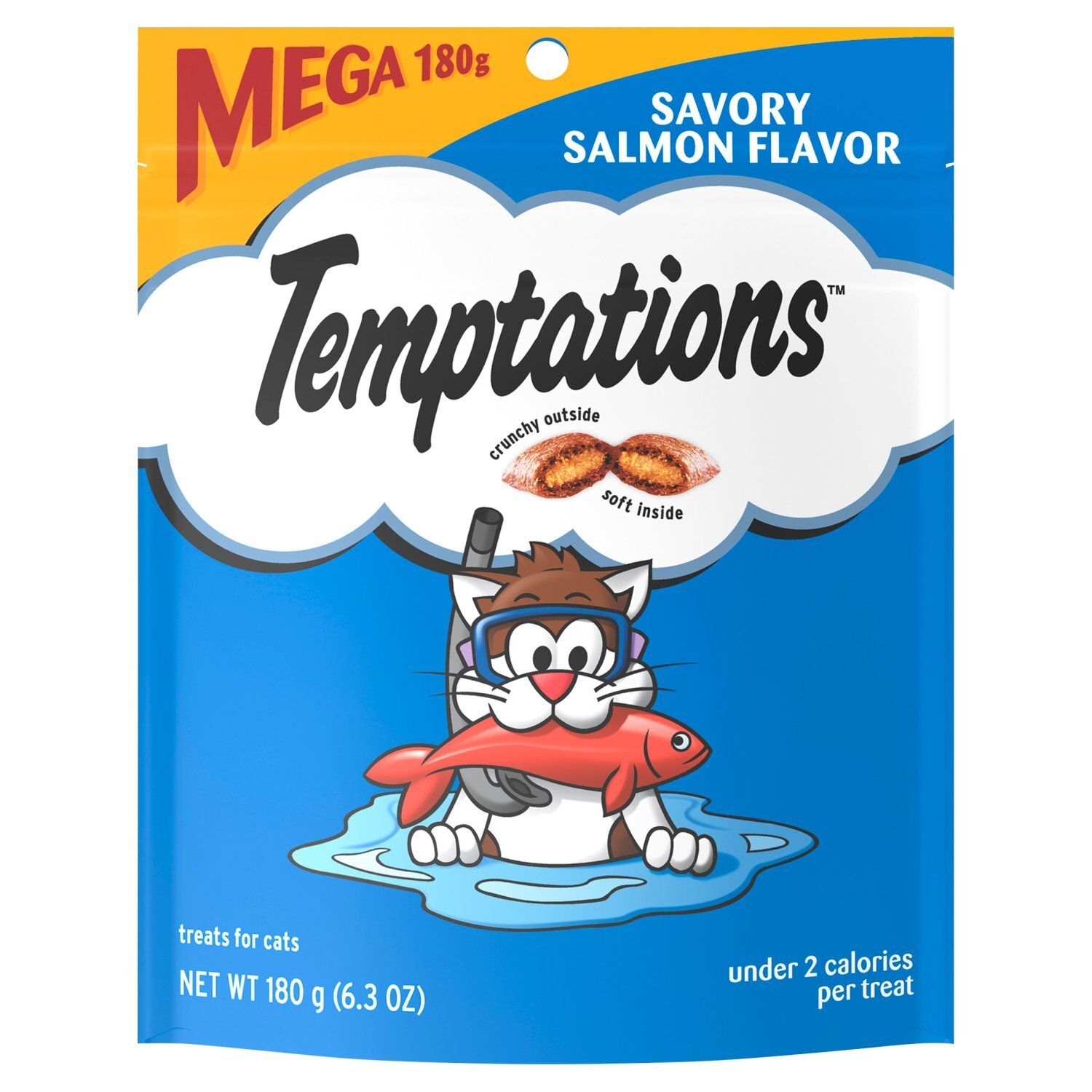 TEMPTATIONS Classic Crunchy and Soft Cat Treats Savory Salmon Flavor, 6.3 oz. Pouch