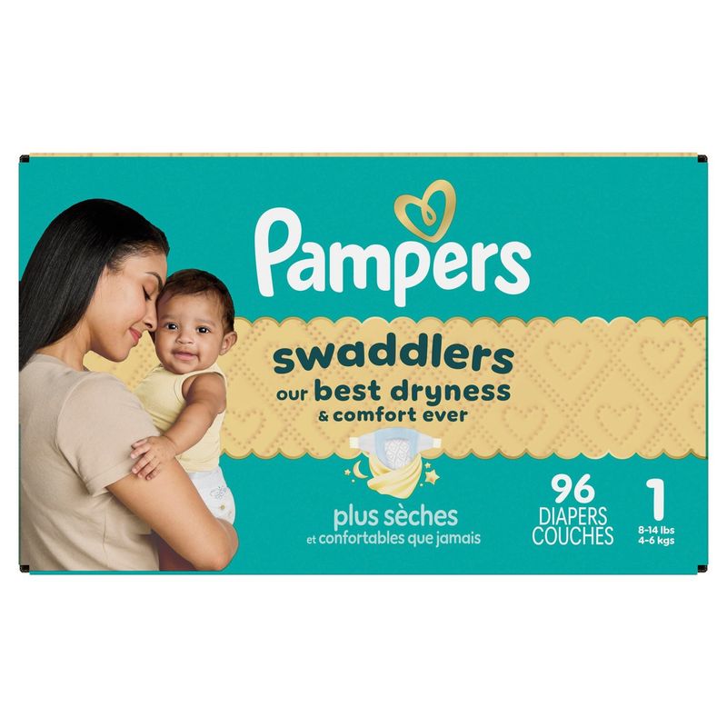 Pampers Swaddlers Diapers, Size 1, 8-14 lbs, 96 count