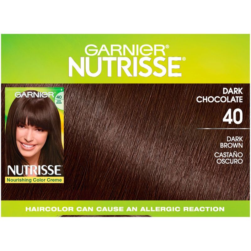 Garnier Nutrisse Dark Chocolate 40 Dark Brown Permanent Haircolor, one application