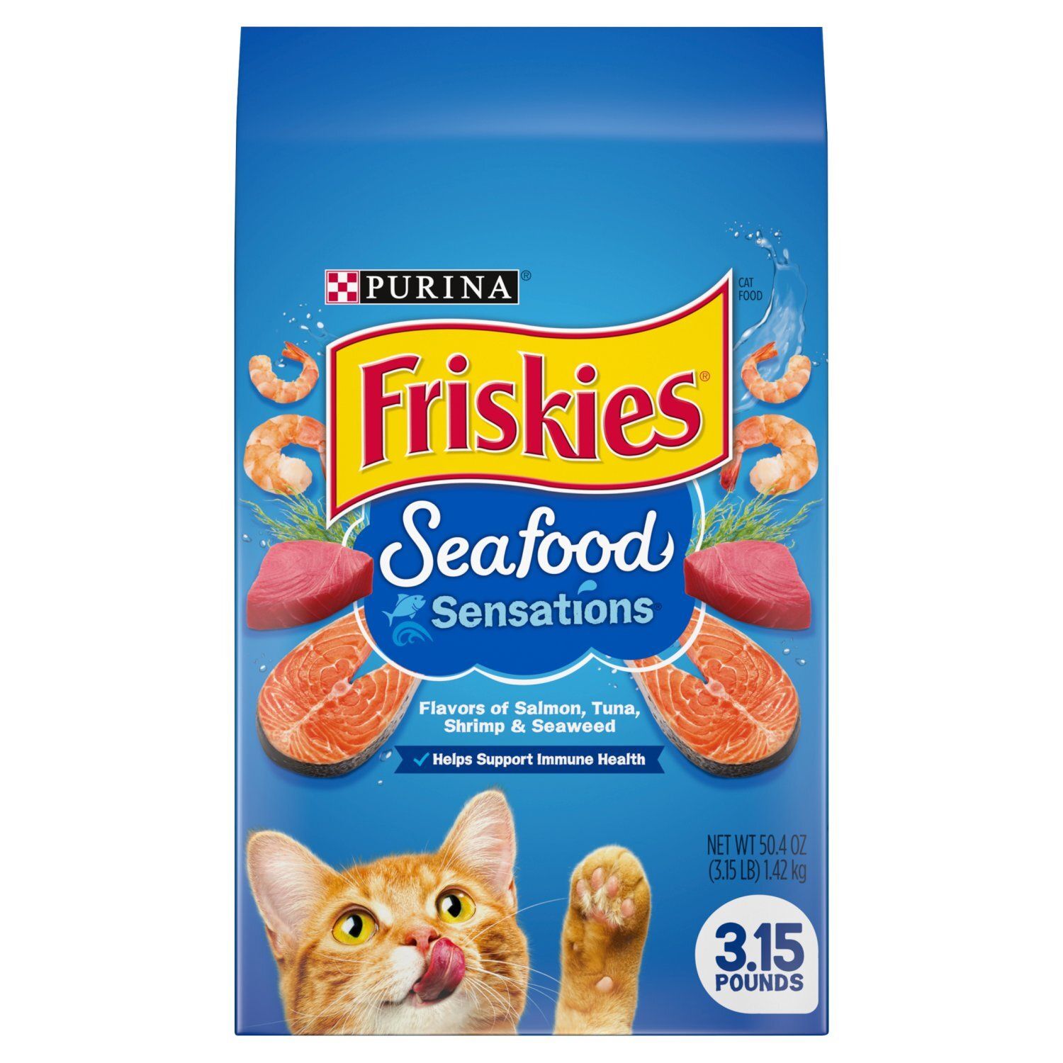 Purina Friskies Seafood Sensations Flavors of Salmon, Tuna, Shrimp &amp; Seaweed Cat Food, 50.4 oz
