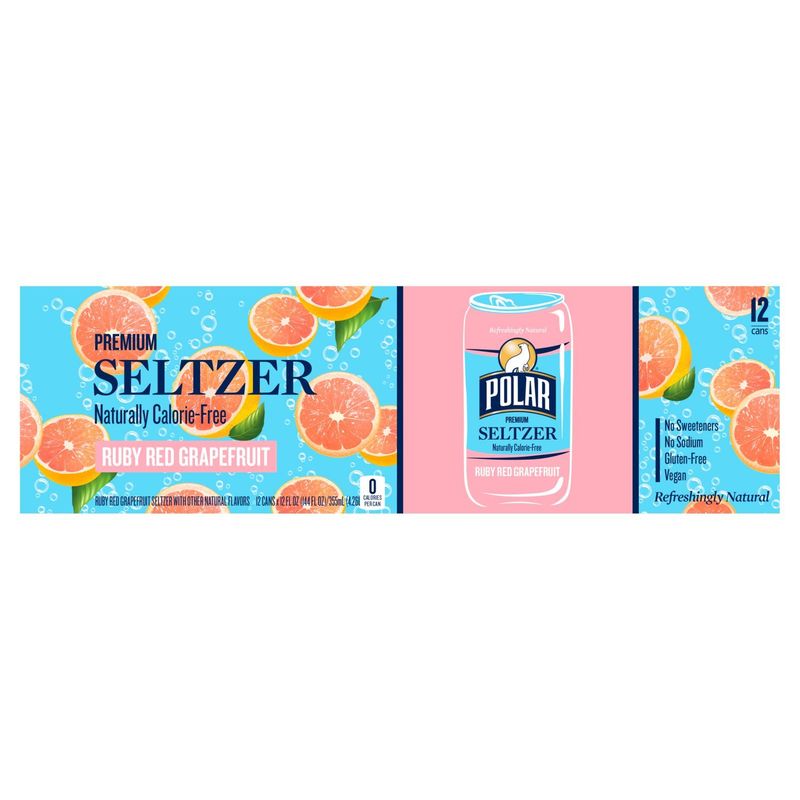 Polar Seltzer Water Ruby Red Grapefruit, 12 fl oz cans, 12 pack