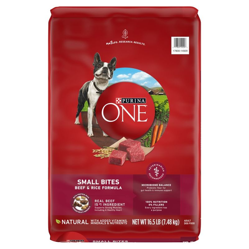 Purina ONE Small Bites Beef &amp; Rice Formula Adult Dog Food, 16.5 lb