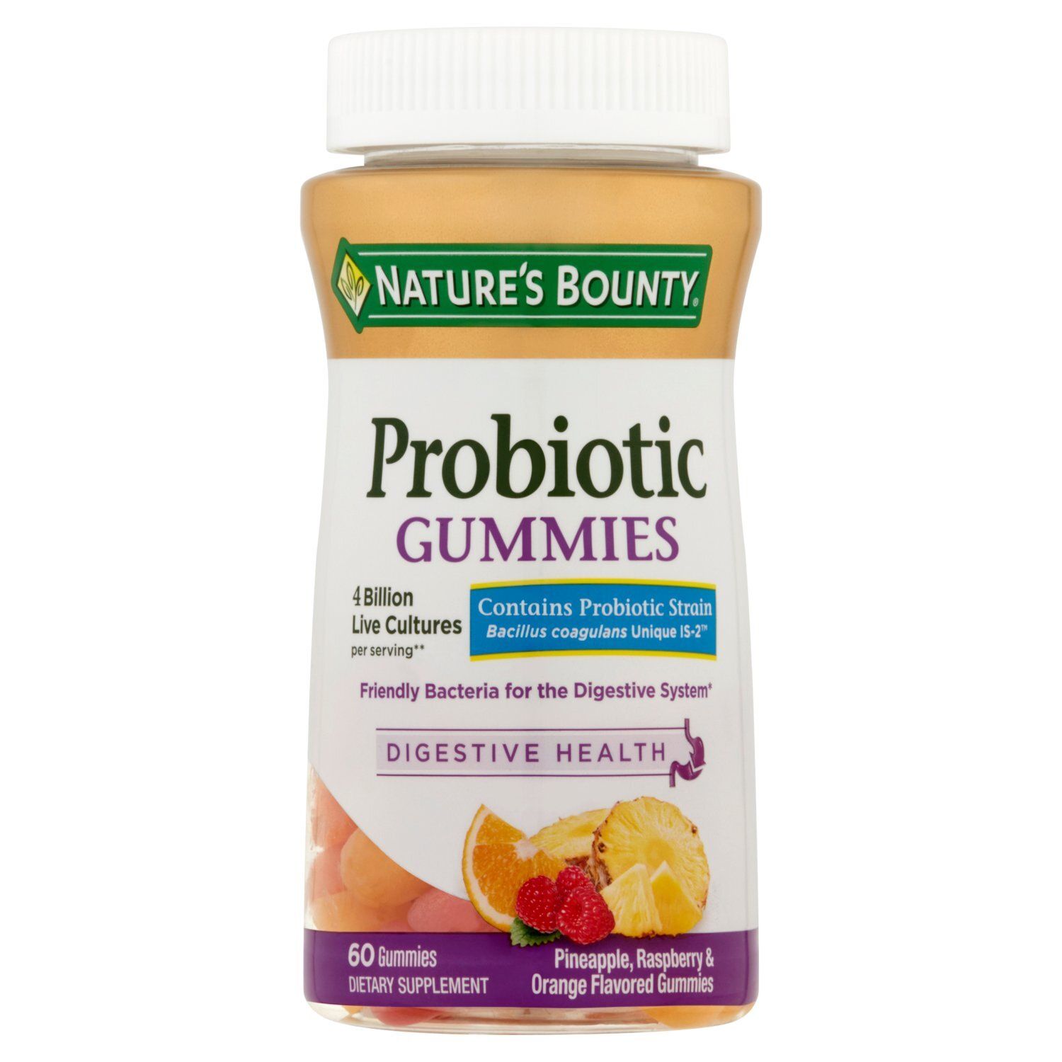 Nature's Bounty Pineapple, Raspberry &amp; Orange Flavored Probiotic Gummies, 60 count