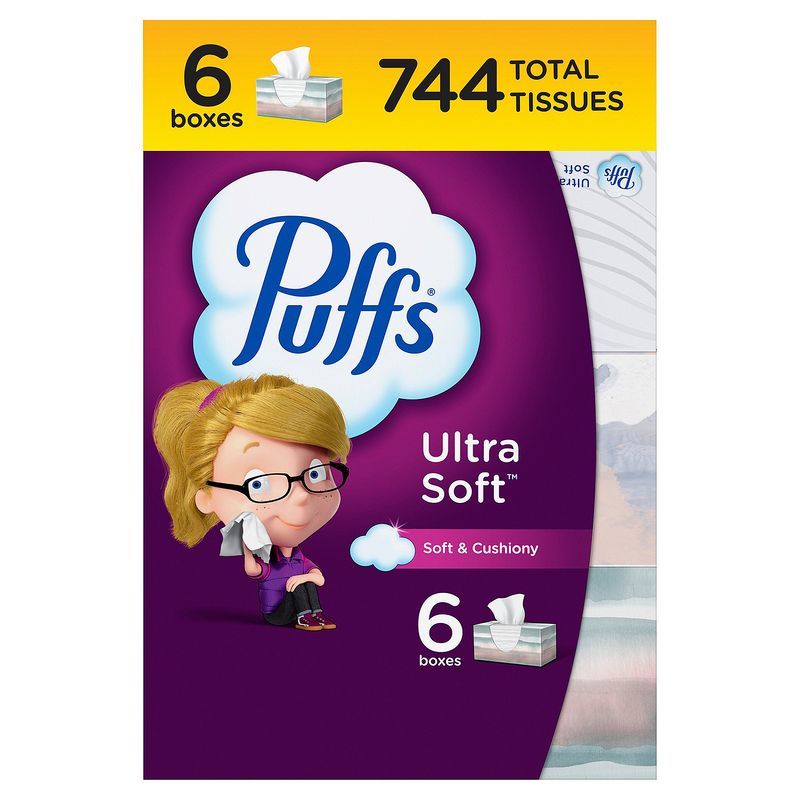 Puffs Ultra Soft Facial Tissues, 124 count, 6 pack