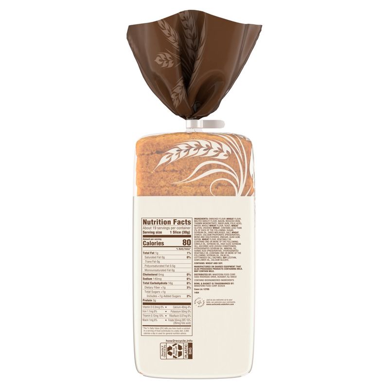 Bowl &amp; Basket Split Top Wheat Sliced Bread, 20 oz