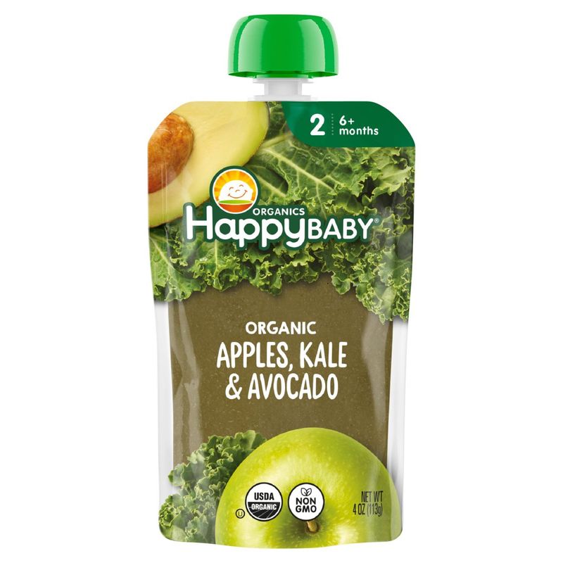 Happy Baby Organics Apples, Kale &amp; Avocados Organic Baby Food, Stage 2, 6+ Months, 4 oz