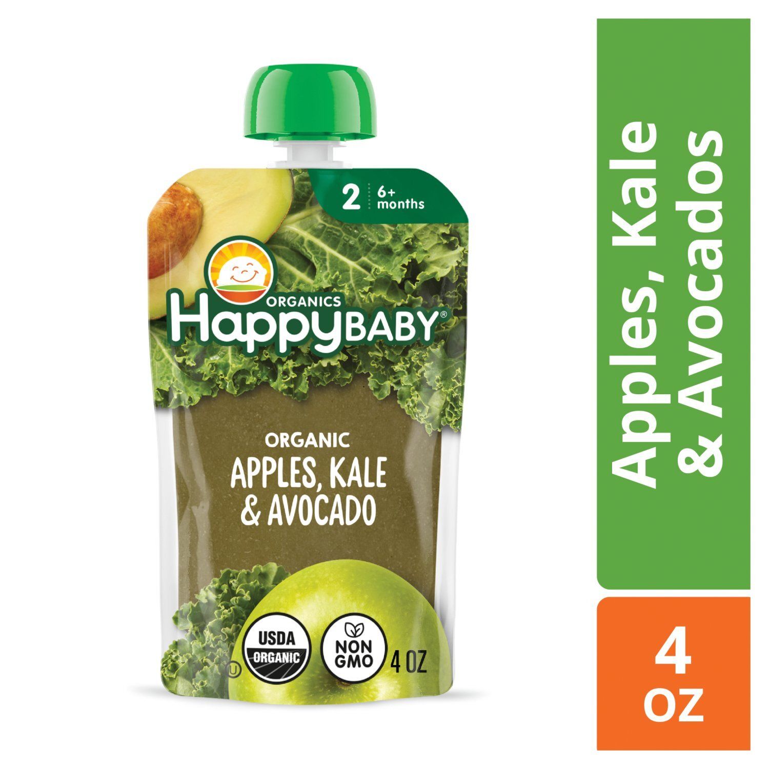 Happy Baby Organics Apples, Kale &amp; Avocados Organic Baby Food, Stage 2, 6+ Months, 4 oz