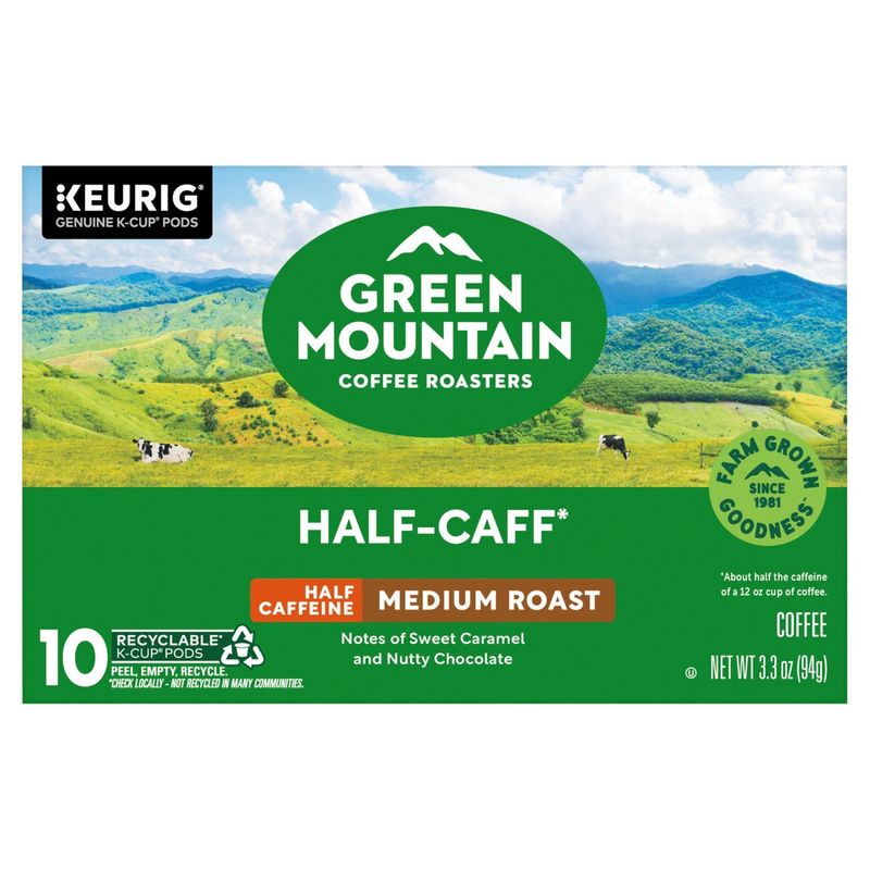 Green Mountain Coffee Roasters Half Caffeine Medium Roast Coffee K-Cup Pods, 10 count, 3.3 oz