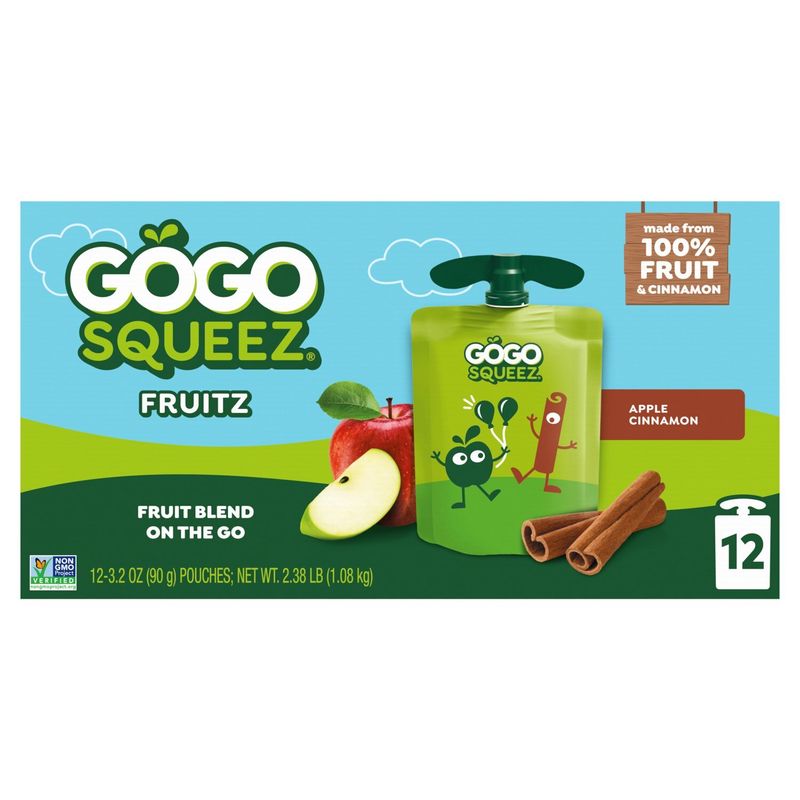 GoGo Squeez  Applesauce Cinnamon, Fruit Snack on the Go, 3.2 oz (Pack of 12 pouches)