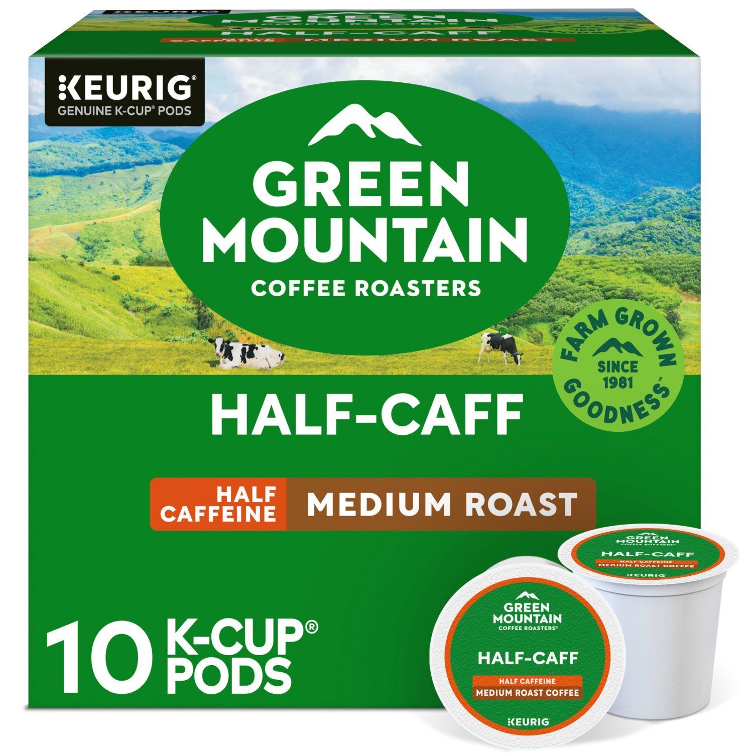 Green Mountain Coffee Roasters Half Caffeine Medium Roast Coffee K-Cup Pods, 10 count, 3.3 oz