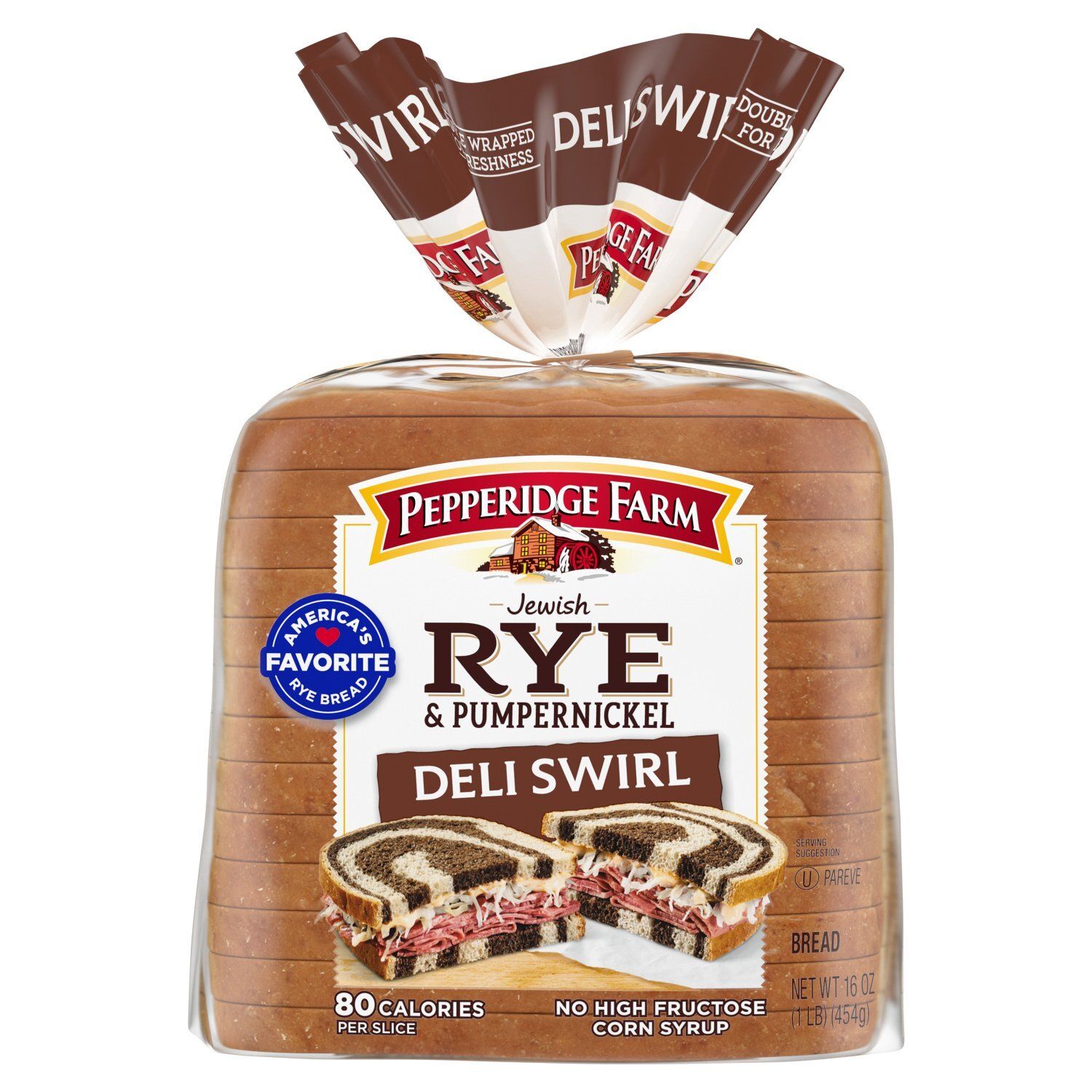 Pepperidge Farm Jewish Rye &amp; Pumpernickel Deli Swirl Bread, 16 oz