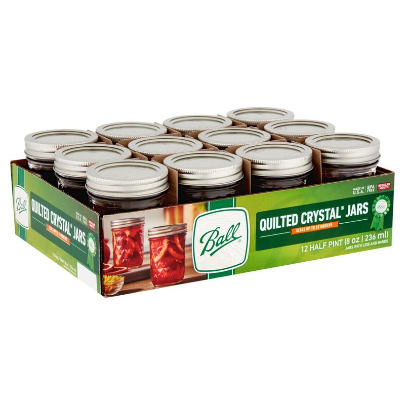 Ball Quilted Crystal 8 oz Regular Mouth Jars with Lids &amp; Bands, 12 count