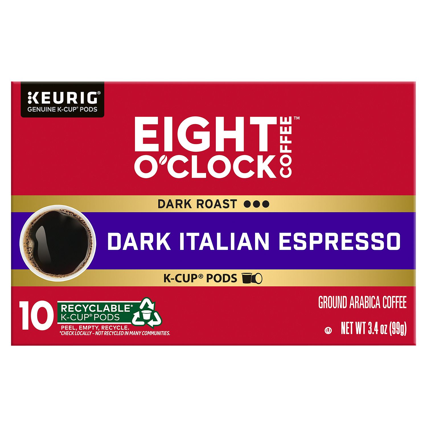 Eight O'Clock Coffee Dark Italian Espresso Dark Roast Ground Coffee K-Cup Pods, 10 count, 3.4 oz
