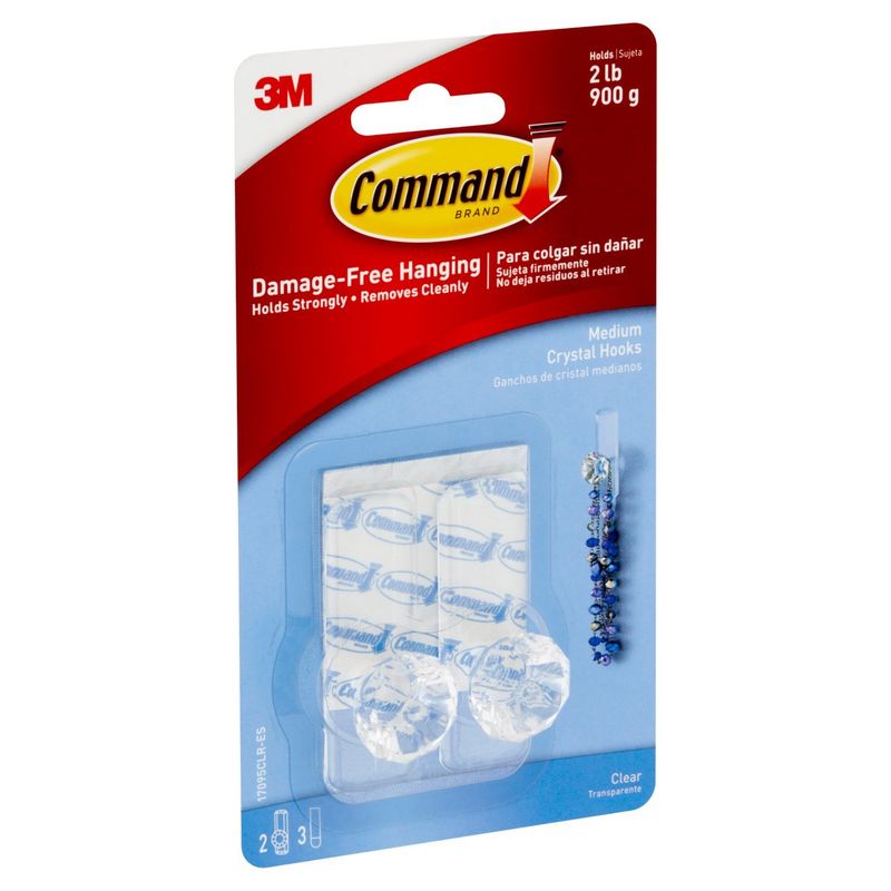 Command™ Clear Medium Crystal Hooks, 2 Hooks, 3 Strips
