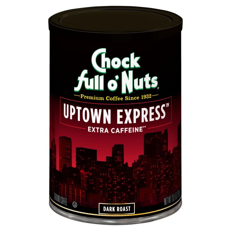 Chock Full o'Nuts Uptown Express Extra Caffeine Dark Roast Ground Coffee, 10.5 oz