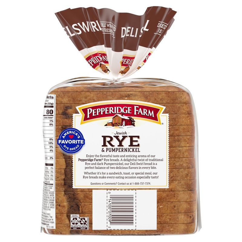 Pepperidge Farm Jewish Rye &amp; Pumpernickel Deli Swirl Bread, 16 oz