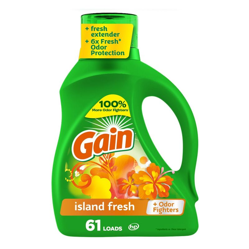 Gain Liquid Laundry Detergent, Island Fresh Scent, 88 fl oz, 61 loads, Freshness + Odor Fighting, H