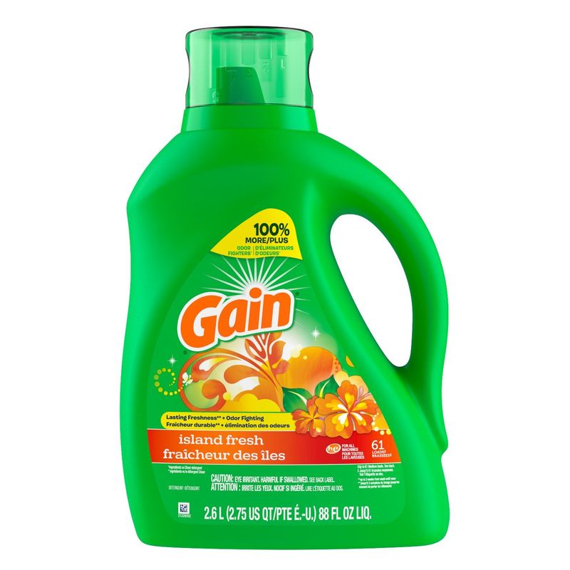 Gain Liquid Laundry Detergent, Island Fresh Scent, 88 fl oz, 61 loads, Freshness + Odor Fighting, H