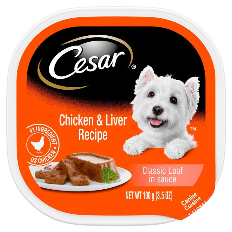Cesar Classic Loaf in Sauce Chicken &amp; Liver Recipe Dog Food, 3.5 oz